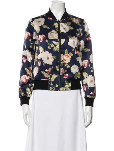 Pre-owned Alice And Olivia Silk Floral Print Bomber Jacket In Multi