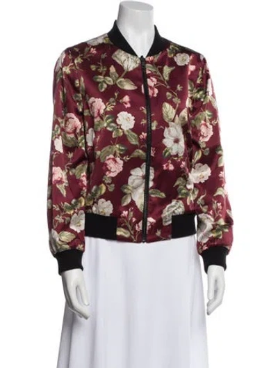 Pre-owned Alice And Olivia Silk Floral Print Bomber Jacket In Red