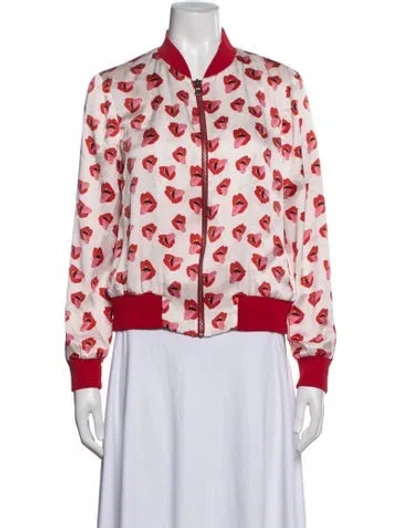 Pre-owned Alice And Olivia Silk Floral Print Bomber Jacket In Red