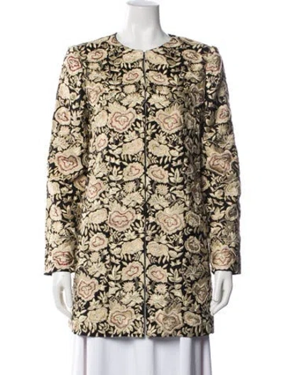 Pre-owned Alice And Olivia Silk Floral Print Coat In Gold