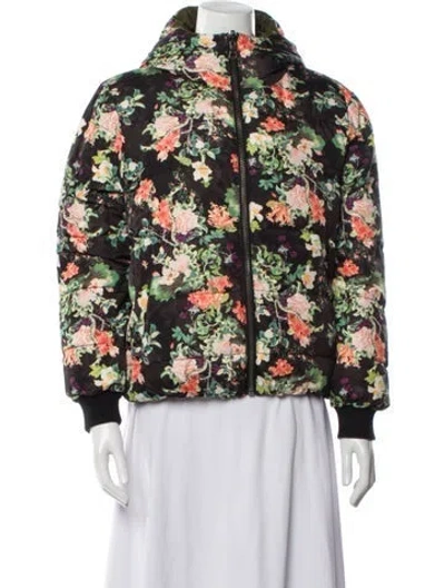 Pre-owned Alice And Olivia Silk Floral Print Down Jacket In Black