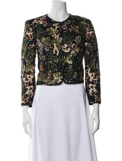 Pre-owned Alice And Olivia Silk Floral Print Evening Jacket In Black