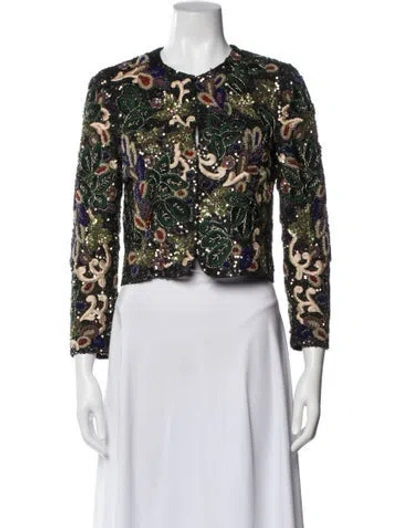 Pre-owned Alice And Olivia Silk Floral Print Evening Jacket In Green