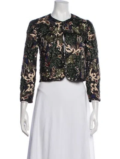 Pre-owned Alice And Olivia Silk Floral Print Evening Jacket In Green
