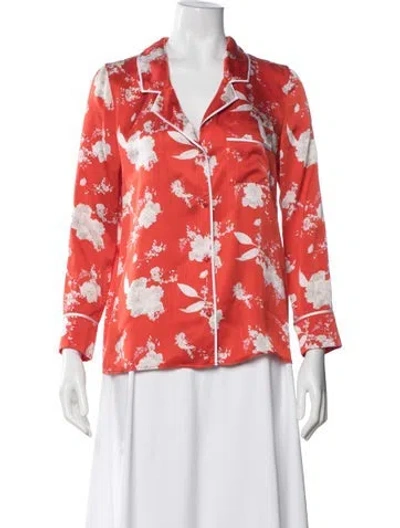 Pre-owned Alice And Olivia Silk Floral Print Pajamas In Orange