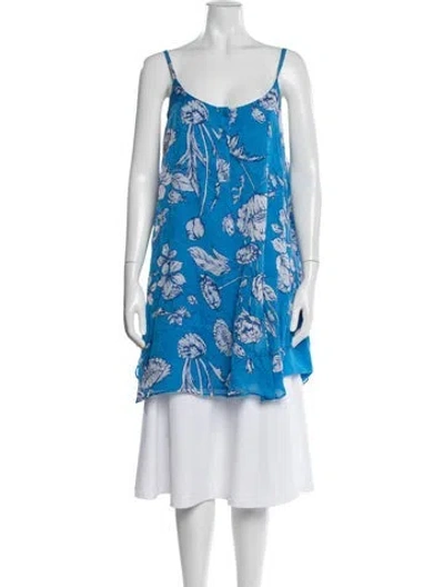 Pre-owned Alice And Olivia Silk Floral Print Tunic In Blue