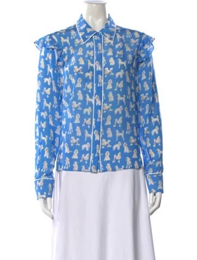 Pre-owned Alice And Olivia Silk Graphic Print Blouse In Blue