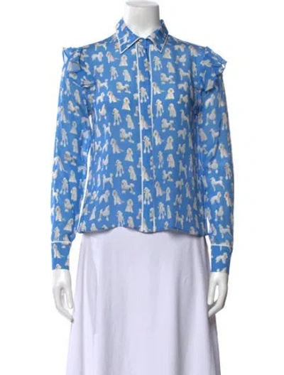 Pre-owned Alice + Olivia Silk Graphic Print Blouse In Blue/white
