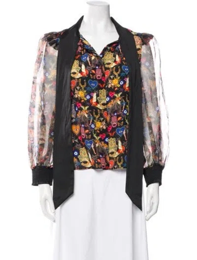 Pre-owned Alice And Olivia Silk Graphic Print Blouse In Multi