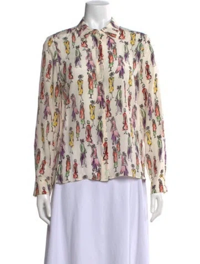 Pre-owned Alice And Olivia Silk Graphic Print Blouse In Neutral