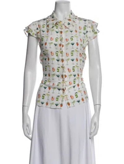 Pre-owned Alice And Olivia Silk Graphic Print Blouse In Neutrals