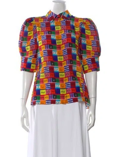 Pre-owned Alice And Olivia Silk Graphic Print Blouse In Pink