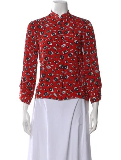 Pre-owned Alice And Olivia Silk Graphic Print Blouse In Red