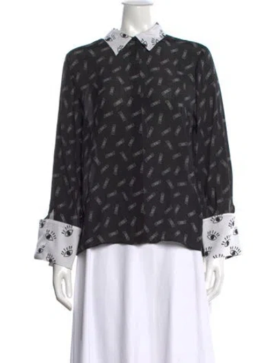 Pre-owned Alice And Olivia Silk Graphic Print Blouse W/ Tags In Black