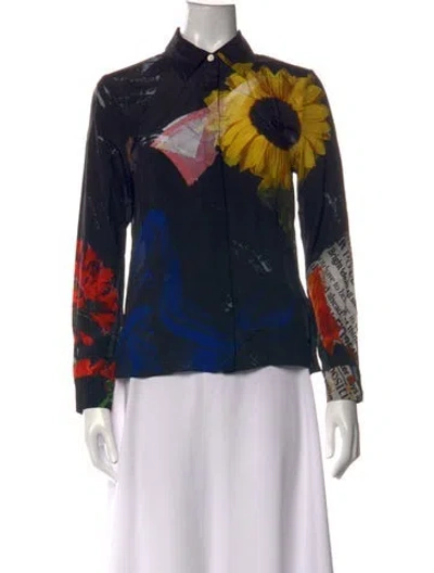 Pre-owned Alice And Olivia Silk Graphic Print Blouse W/ Tags In Black