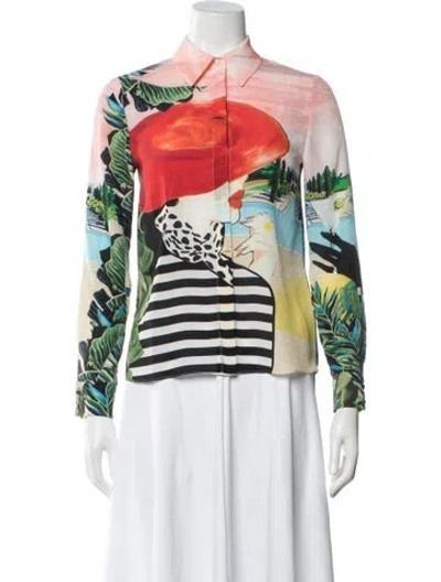 Pre-owned Alice And Olivia Silk Graphic Print Blouse W/ Tags In Multi