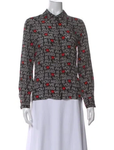 Pre-owned Alice And Olivia Silk Graphic Print Blouse W/ Tags In Multi