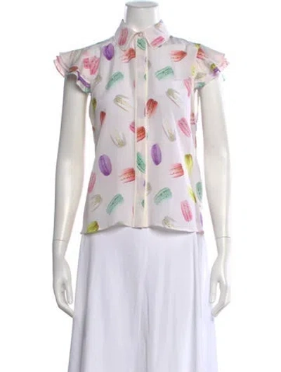 Pre-owned Alice And Olivia Silk Graphic Print Blouse W/ Tags In Neutral