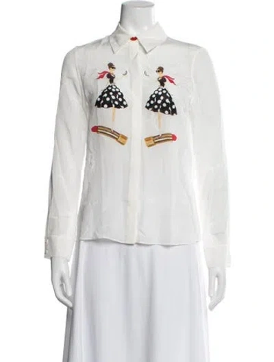 Pre-owned Alice And Olivia Silk Graphic Print Blouse W/ Tags In Neutrals