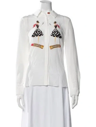 Pre-owned Alice And Olivia Silk Graphic Print Blouse W/ Tags In Neutrals