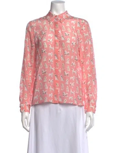 Pre-owned Alice And Olivia Silk Graphic Print Blouse W/ Tags In Pink