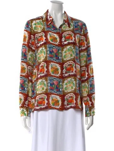 Pre-owned Alice And Olivia Silk Graphic Print Blouse W/ Tags In Red