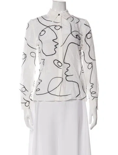 Pre-owned Alice And Olivia Silk Graphic Print Blouse W/ Tags In White