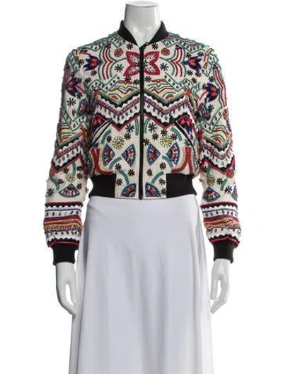 Pre-owned Alice And Olivia Silk Graphic Print Bomber Jacket In Neutrals