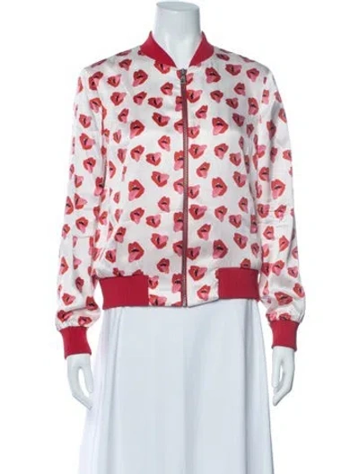 Pre-owned Alice And Olivia Silk Graphic Print Bomber Jacket W/ Tags In Neutral