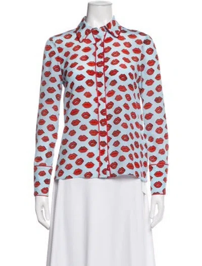 Pre-owned Alice And Olivia Silk Graphic Print Pajamas In Blue