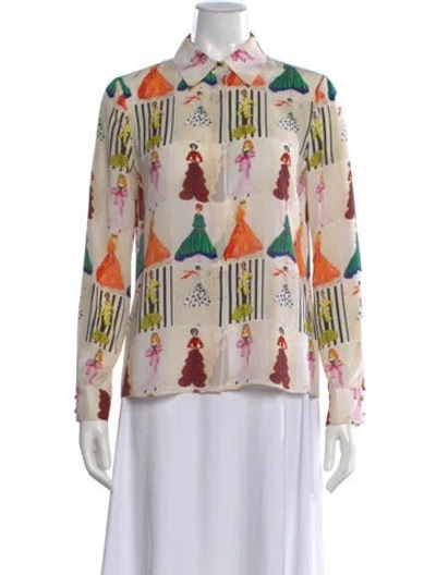 Pre-owned Alice And Olivia Silk Graphic Print Top In Neutral