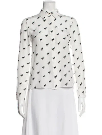 Pre-owned Alice And Olivia Silk Graphic Print Top In White
