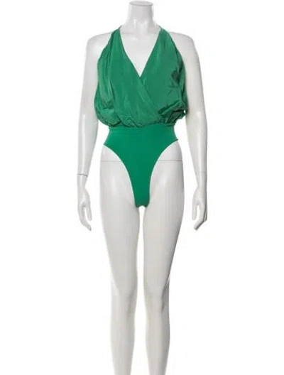 Pre-owned Alice And Olivia Silk Halterneck Bodysuit In Green