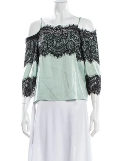 Pre-owned Alice And Olivia Silk Lace Pattern Blouse In Green