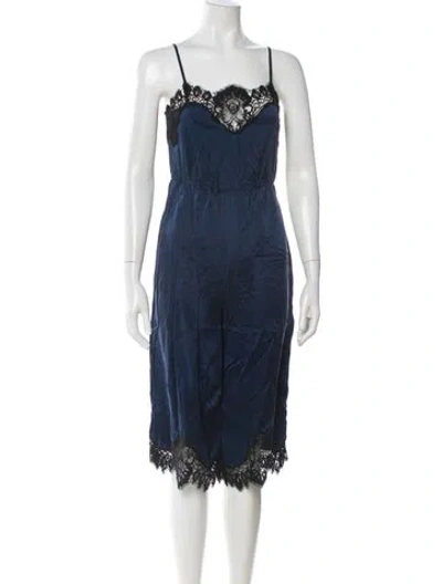 Pre-owned Alice And Olivia Silk Lace Pattern Romper In Blue