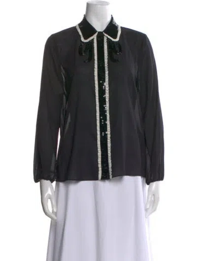 Pre-owned Alice And Olivia Silk Long Sleeve Blouse In Black