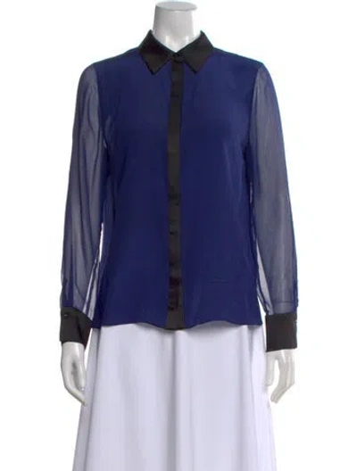 Pre-owned Alice And Olivia Silk Long Sleeve Blouse In Blue