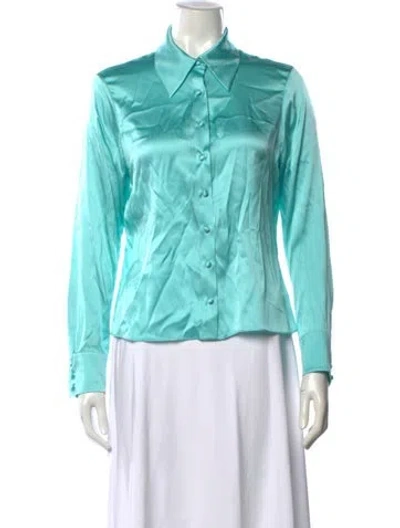 Pre-owned Alice And Olivia Silk Long Sleeve Blouse In Blue