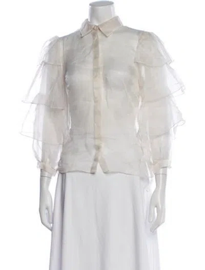Pre-owned Alice And Olivia Silk Long Sleeve Blouse In Neutrals/white