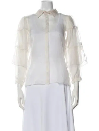 Pre-owned Alice And Olivia Silk Long Sleeve Blouse In White