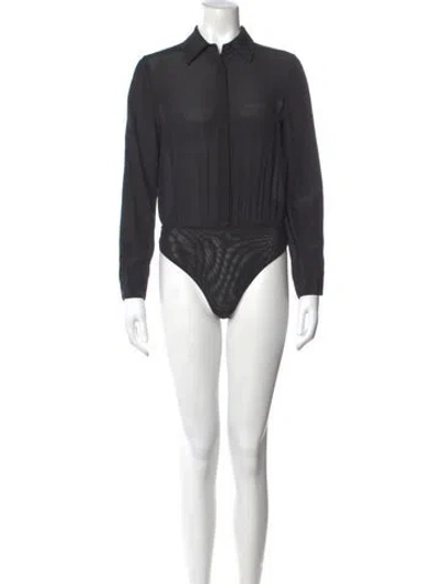 Pre-owned Alice And Olivia Silk Long Sleeve Bodysuit In Gray