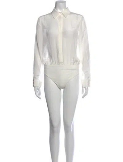 Pre-owned Alice And Olivia Silk Long Sleeve Bodysuit In White