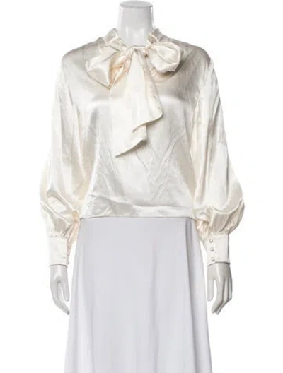 Pre-owned Alice And Olivia Silk Mock Neck Blouse In Neutrals