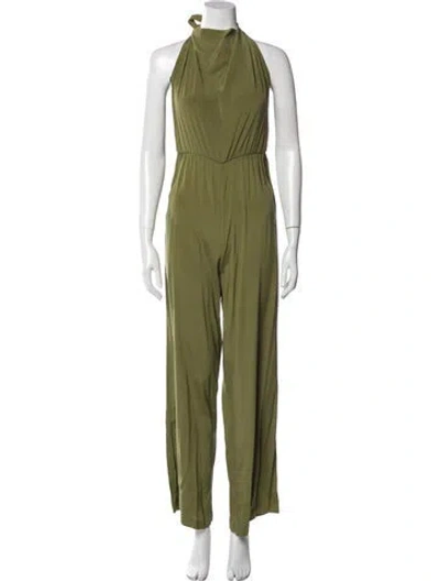 Pre-owned Alice And Olivia Silk Mock Neck Jumpsuit In Green