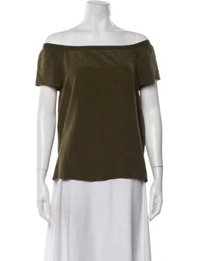 Pre-owned Alice And Olivia Silk Off-the-shoulder T-shirt In Green