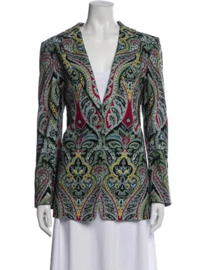 Pre-owned Alice And Olivia Silk Paisley Print Blazer In Green