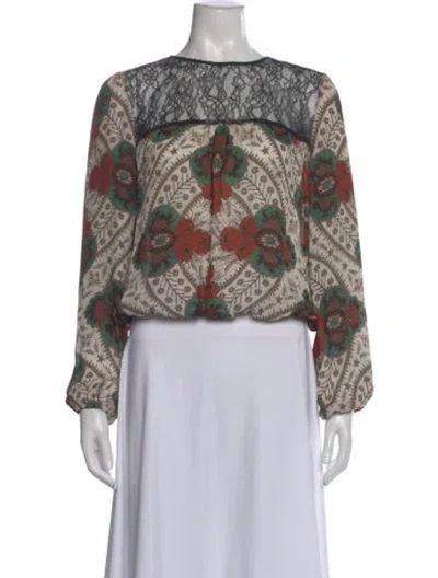 Pre-owned Alice And Olivia Silk Paisley Print Blouse In White