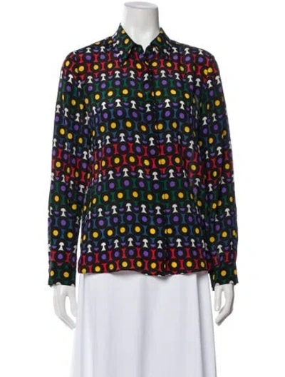 Pre-owned Alice And Olivia Silk Patterned Blouse In Black