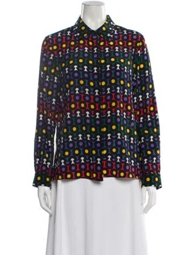 Pre-owned Alice And Olivia Silk Patterned Blouse In Black