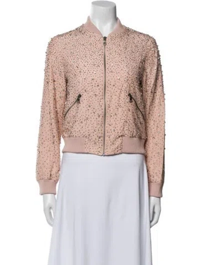 Pre-owned Alice And Olivia Silk Patterned Bomber Jacket In Pink